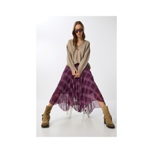 Asur Boutique Asur Butik Kadın Asimetrik Kesim Şifon Astarlı Etek Mor