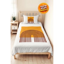 Geometrik Boho Genç Odası Tek Kişilik Pike Takımı-modern Kahverengi 160x220 Cm Kapitone Yatak Örtüsü Kavrulmuş İpek Perdesi