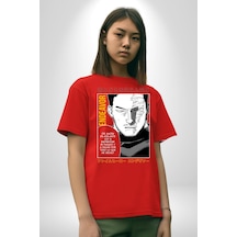 Enji Todoroki Manga Pamuklu Bisiklet Yaka Unisex Oversize Boyfriend Dijital Baskılı Kırmızı T-shirt Kırmızı