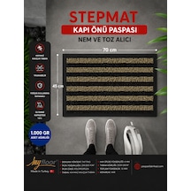 Nem Alıcı Toz Tutucu Çamur Sıyırıcı Pvc Taban Ve Pvc Bordürlü Sentetik Fırça Dokulu Siyah&bej Çizgili Halılı Kapı Önü Paspası Bej - Siyah