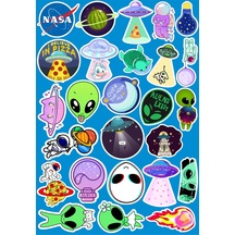 Space Uzay Seri 2 Sticker Seti Laptop Ajanda Pc Tablet Telefon Defter Etiket Bullet Journal Diğer