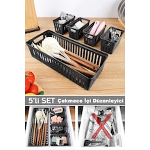 5 Parça Modüler Çekmece İçi Organizer Set - Banyo Mutfak Makyaj Aksesuar Ofis Düzenleyici Siyah