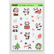 Sevimli Panda Yılbaşı Yeni Yıl Temalı Sticker Seti - 24 Adet Etiket Çıkartma Diğer