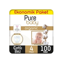 Pure Baby Organik Pamuklu Cırtlı Bez Ekonomik Paket 4 Numara Maxi 100 Adet