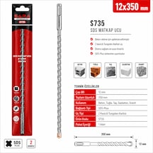 Sara S735 Sds Plus Matkap Ucu 12 X 350 Mm, 2 Kesicili Tungsten Karbür Uçlu