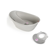 Okbaby Bebek Banyo Seti Bella Dijital Termometreli Çift Yönlü Küvet + Hippo Duş Şapkası A.gri