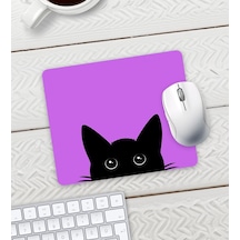 Mor Renk Kedi Baskılı Mouse Pad 23x19cm Fare Altlığı Kaydırmaz Taban