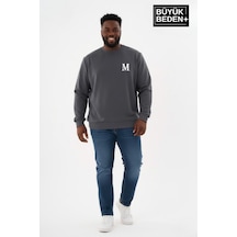Süperlife Erkek Büyük Beden M Baskılı Bisiklet Yaka İnce Sweatshirt Spr26bsw956-13 Gri