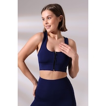 EMFURE Lacivert Fermuarlı Spor Büstiyer - Sports Bra / Crop Destekli Spor Sütyeni Lacivert