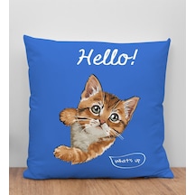 Bk Gift Kedi Tasarımlı Mavi Kırlent Yastık, Arkadaşa Hediye, Ev Dekorasyonu, Ev Hediyesi-4