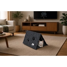 Keçe Kedi Evi Demonte, Yıkanabilir, Taşınabilir Kedi Kulübesi İskandinav Gri