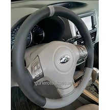 Subaru Deri Dikme Direksiyon Kılıfı Iki Renkli Yüzüklü Gri A+Plus