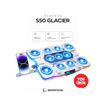 S50 Glacier Beyaz Rgb Işıklı 11 Fanlı Lcd Göstergeli 1 Type C 1 Usb Girişli Yükselebilen Notebook Soğutucu