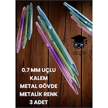 0.7 Mm Uçlu Kalem Metal Gövde Metalik Renk 3 Adet Çok Renkli