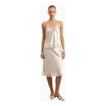Because Of Alice Satin Lace Detail Midi 90's Stil Flared Kadın Etek Krem