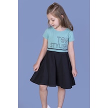 Toontoy Kız Çocuk Too Stylısh Baskılı Elbise Yeşil