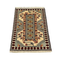 El Dokuma Sıfır Milas Halısı 100x135 Krem Turkuaz Bej Kök Boya