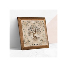 Pinecone Hayat Ağacı Taş Duvar Tablosu - Ahşap Çerçeveli Taş Tablo - 25x25 Cm - Dekoratif Duvar Sanatı - Modern Ev Ve Ofis Duvar Dekoru W1-07