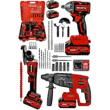 Schatz 21v Kömürsüz Çift Akülü Şarjlı 3'lü Set Spiral Taşlama + Kırıcı Delici Hilti + Somun Sıkma Sökme Makinesi Kırmızı