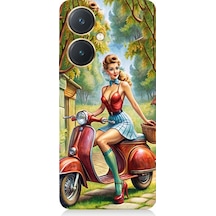 Vivo Y27 Uyumlu Güzel Kadın Ve Vespa Motosiklet Desenli Silikon Kılıf