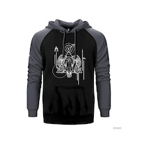 Koç Burcu Geometrik Gri Reglan Kol Kapşonlu Sweatshirt Gri
