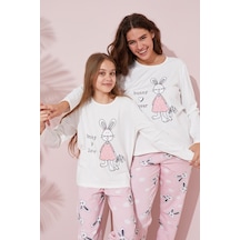 Siyah İnci Pamuklu Örme Pijama Takım 24241093 Ekru