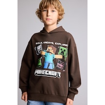 Defacto Minecraft Lisanslı Baskılı Kapüşonlu İçi Yumuşak Tüylü Kalın Sweatshirt Kumaşı Sweatshirt Erkek Çocuk I3311a826wnbn603 Kahve-bn603