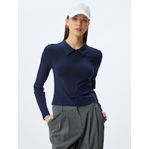 Koton Polo Yaka Fermuarlı Dikiş Detaylı Slim Fit Uzun Kollu Tişört Lacivert 5wal10758ık Lacivert Lacivert