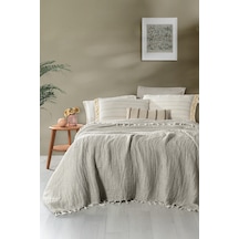 Sarev Naya Bej %100 Pamuk Keten Çift Kişilik Yıkamalı Yatak Örtüsü Bej