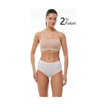Malabadi 1030 2'li Paket Kadın Modal Yüksek Bel Battal Slip & Külot Ekru