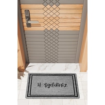 Rugmood Modern Dijtal Baskı Gri Çift Çerçeveli Hoşgeldiniz Kapı Önü Paspası
