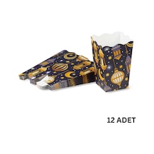 12li Ramazan Temalı Patlamış Mısır, Şeker Kutusu, Hediye Popcorn, İkram Kutusu, 6x6x11 Cm, Lacivert Lacivert