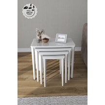 Renlife 4 Lü Ahşap Zigon Sehpa Takımı Beyaz Lake Boyalı Beyaz Beyaz Ayaklı Boyalı
