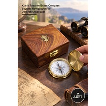 2 Adet Ahşap Kutulu Pirinç Pusula Klasik Tasarım Brass Compass, Seyahat Navigasyon Ve Dekoratif Aksesuar