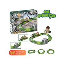 Dinozor Trucks 96 Parça Raylı Pist - Raylı Araç Oyuncak - Tren Oyuncak - Renkli Araç Yolu - Dino Tru