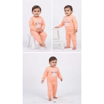Veraura Lifestyle 6/24 Ay Tavşan Baskılı Pamuk Penye Bebek Takımı Turuncu