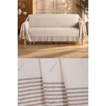 Tr Natural Buldan İşi Kolları Örten Kaymaz Kanepe Çekyat Koltuk Örtüsü 180x300 Cm Pamuk Dokuma Kreme Kahve Diğer