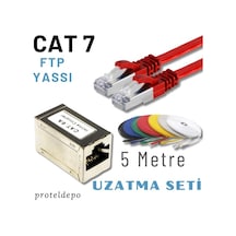 Irenıs 5 Metre, Kırmızı Cat7 Kablo Yassı Ftp Ethernet Network Lan Ağ Kablo Ve Ekleyici