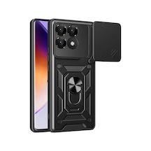 More Tr Poco F6 Pro Kılıf Magnetik Standlı Kamera Korumalı Mtr Sürgülü Vega Kapak - Siyah