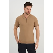 Alexander Gardi Alexandergardı Erkek Polo Yaka Fermuarlı Triko T-shirt Ag-50025 Bej