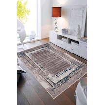 Bej Mavi Modern Klasik Kaymaz Tabanlı Dekoratif Halı Ar216n11 Bej - Mavi