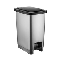 Slim Çöp Kovası Pedallı Gri Banyo Mutfak Çöp Kovası Siyah Kapaklı Dış Mekan Balkon Çöp Kutusu 10 Litre