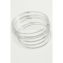 Ezme - 155 - Metal Halka Küpe 6 Adet - Nazblsmm - Gümüş Rengi