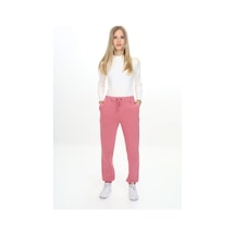 Toontoy Kız Çocuk Nakış Baskılı Beli Paçası Ribanalı Cepli Basic Jogger Eşofman Altı 3 İplik Şardonlu Gül Kurusu