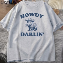 Flood Of Style Vintage 90s Komik Kapibara T Shirt Kadın Retro Y2k Estetik Sevimli Howdy Darlin T-shirt Komik Gri