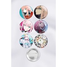 Darling İn The Franxx Çanta Süsü Rozet İğneli Buton Rozet Seti 6 Adet Çok Renkli