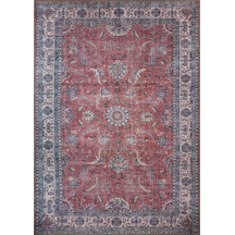 Solgun Kırmızı Ve Krem Eskitme Desenli Vintage Halı - Al84ou Bordo