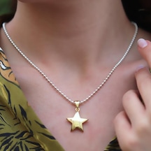 Gold Kaplama Yıldız Gümüş Kolye Gümüş