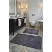 Pamukkent Süper Emici 2'li%100 Pamuk Ultra Lüks Banyo Paspası Seti 60x100 Cm Ve 50x60 Cm Antrasit Altın - Beyaz - Siyah