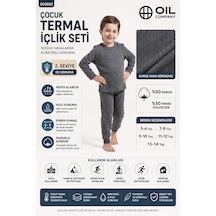 Oıl Company Unisex Esnek Örme Nefes Alabilir Kumaş Çocuk Termal İçlik Set Alt Üst Takım Antrasit-01